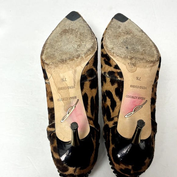 Brian Atwood Boots Womens 7.5M Leopard Print Calf Hair Pointed Toe Kitten Heel - Picture 9 of 13